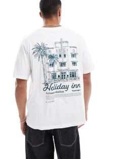 Jack & Jones Oversized T-shirt With Holiday Inn Back Print In White For Men Bright White -Men Style Shop 207116275 1 brightwhite 1