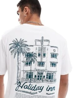 Jack & Jones Oversized T-shirt With Holiday Inn Back Print In White For Men Bright White -Men Style Shop 207116275 3