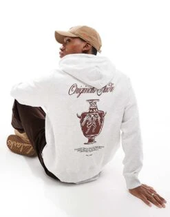 Jack & Jones Oversized Hoodie With Vase Back Print In Grey Marl For Men White Melange -Men Style Shop 207118905 1 whitemelange 1