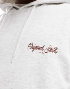 Jack & Jones Oversized Hoodie With Vase Back Print In Grey Marl For Men White Melange -Men Style Shop 207118905 3