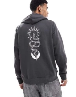 Jack & Jones Oversized Snake Back Print Hoodie In Dark Grey For Men Asphalt -Men Style Shop 207146351 1 asphalt 1