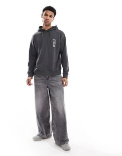 Jack & Jones Oversized Snake Back Print Hoodie In Dark Grey For Men Asphalt -Men Style Shop 207146351 2