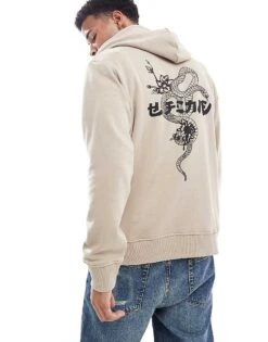 Jack & Jones Oversized Snake Back Print Hoodie In Beige For Men Crockery -Men Style Shop 207146421 1 crockery 1