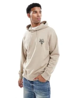 Jack & Jones Oversized Snake Back Print Hoodie In Beige For Men Crockery -Men Style Shop 207146421 3