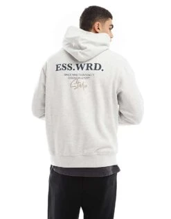 Jack & Jones Super Oversized 400gsm Heavyweight Hoodie With Studio Back Print In White Melange For Men