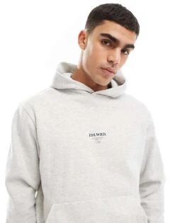 Jack & Jones Super Oversized 400gsm Heavyweight Hoodie With Studio Back Print In White Melange For Men -Men Style Shop 207146608 4