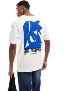 Jack & Jones Oversized T-shirt With Art Moderne Backprint In White For Men Dark Shadow -Men Style Shop 207291461 1 darkshadow 1