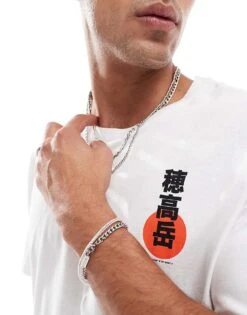 Jack & Jones Oversized T-shirt With Japanese Mountain Backprint In White For Men Bright White -Men Style Shop 207291559 3