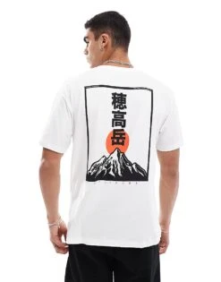 Jack & Jones Oversized T-shirt With Japanese Mountain Backprint In White For Men Bright White -Men Style Shop 207291559 4