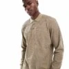 Jack & Jones Knitted Long Sleeve Textured Polo In Beige For Men Greige