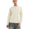 Jack & Jones Knitted Long Sleeve Textured Polo In Ecru For Men Almond Milk
