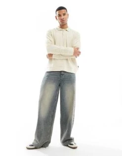 Jack & Jones Knitted Long Sleeve Textured Polo In Ecru For Men Almond Milk -Men Style Shop 207340509 3