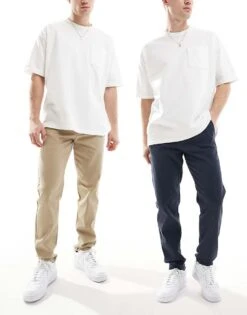 Jack & Jones Intelligence 2 Pack Loose Fit Chino In Beige & Navy For Men Navy Blazer -Men Style Shop 207386569 1 navyblazer 1