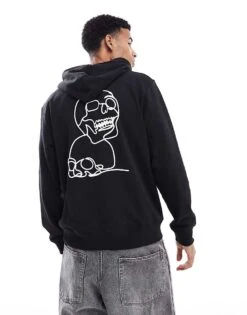 Jack & Jones Oversized Skull Back Print Hoodie In Black For Men