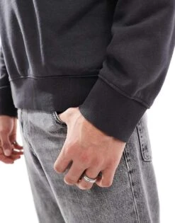 Jack & Jones Oversized Crew Neck Sweat With Papillon Back Print In Dark Grey For Men Asphalt -Men Style Shop 207424548 4