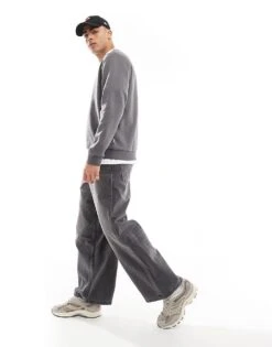 Jack & Jones Oversized Crew Neck Jumper In Dark Grey For Men Castlerock -Men Style Shop 207427893 3