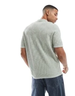 Jack & Jones Textured Knitted Polo In Light Green For Men Iceberg Green -Men Style Shop 207427895 3