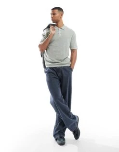 Jack & Jones Textured Knitted Polo In Light Green For Men Iceberg Green -Men Style Shop 207427895 4