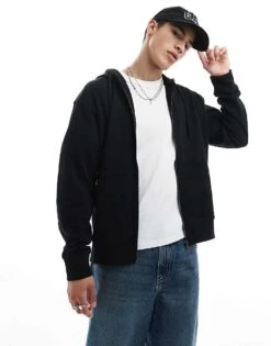 Jack & Jones Super Oversized Zip Hoodie In Black For Men