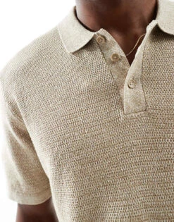 Jack & Jones Textured Knitted Polo In Beige For Men Coriander Detail -Men Style Shop 207427931 2