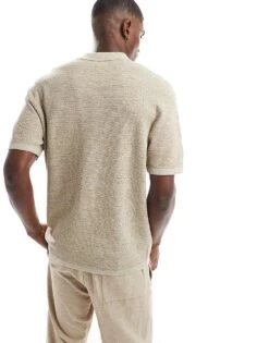 Jack & Jones Textured Knitted Polo In Beige For Men Coriander Detail -Men Style Shop 207427931 4