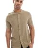 Jack & Jones Knitted Button Through Polo In Beige For Men Coriander