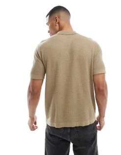 Jack & Jones Knitted Button Through Polo In Beige For Men Coriander -Men Style Shop 207427933 2