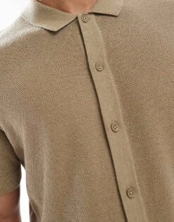 Jack & Jones Knitted Button Through Polo In Beige For Men Coriander -Men Style Shop 207427933 4