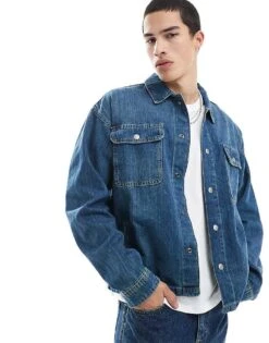 Jack & Jones Boxy Denim Jacket In Mid Blue Denim For Men -Men Style Shop 207427942 1 bluedenim 1