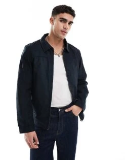 Jack & Jones Faux Suede Harrington Jacket In Navy For Men Jet Black -Men Style Shop 207428023 1 jetblack 1