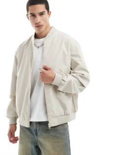 Jack & Jones Oversized Bomber Jacket In Cream For Men Moonbeam -Men Style Shop 207428024 1 moonbeam 1
