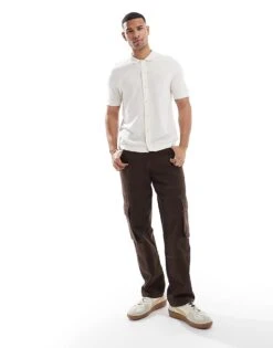 Jack & Jones Knitted Button Through Polo In Cream For Men Cloud Dancer -Men Style Shop 207428055 3