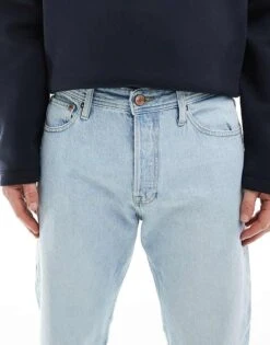 Jack & Jones Chris Straight Rigid Jeans In Light Blue Wash For Men Blue Denim -Men Style Shop 207428056 5