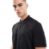Jack & Jones Waffle Textured Polo Shirt In Black For Men Black Detail -Men Style Shop 207428058 1 blackdetail