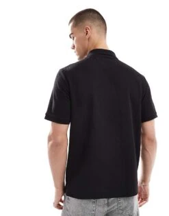 Jack & Jones Waffle Textured Polo Shirt In Black For Men Black Detail -Men Style Shop 207428058 2