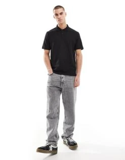 Jack & Jones Waffle Textured Polo Shirt In Black For Men Black Detail -Men Style Shop 207428058 3