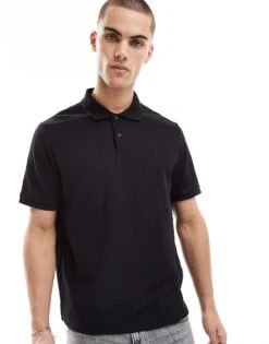 Jack & Jones Waffle Textured Polo Shirt In Black For Men Black Detail -Men Style Shop 207428058 4