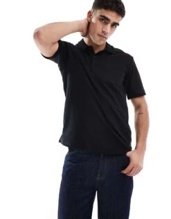 Jack & Jones Mercerised Polo Shirt In Black For Men -Men Style Shop 207428130 1 black 1