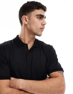 Jack & Jones Mercerised Polo Shirt In Black For Men -Men Style Shop 207428130 3