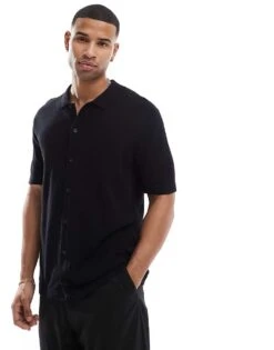 Jack & Jones Knitted Button Through Polo In Black For Men -Men Style Shop 207428172 1 black 1