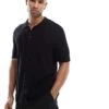 Jack & Jones Knitted Button Through Polo In Black For Men -Men Style Shop 207428172 1 black