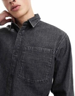 Jack & Jones Long Sleeve Denim Shirt In Washed Black For Men Black Denim -Men Style Shop 207428189 3