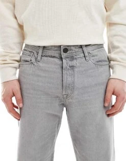 Jack & Jones Eddie Loose Rigid Jeans In Light Grey Wash For Men Grey Denim -Men Style Shop 207428298 4