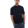 Jack & Jones Textured Knitted Polo In Navy For Men Navy Blazer