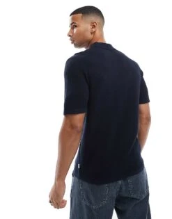 Jack & Jones Textured Knitted Polo In Navy For Men Navy Blazer -Men Style Shop 207428415 4