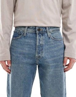 Jack & Jones Eddie Loose Jeans In Mid Blue Vintage Wash For Men Blue Denim -Men Style Shop 207428419 4