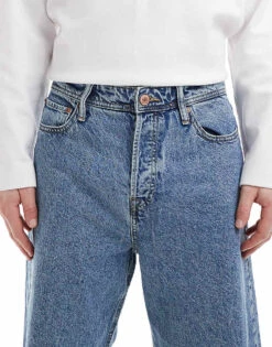Jack & Jones Alex Baggy Jeans In Mid Blue Wash For Men Blue Denim -Men Style Shop 207428430 4