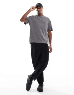 Jack & Jones Oversized T-shirt In Dark Grey For Men Castlerock -Men Style Shop 207428571 2