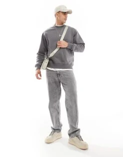 Jack & Jones Oversized 400gsm Heavyweight Crew Neck Jumper In Dark Grey For Men Castlerock -Men Style Shop 207428626 3