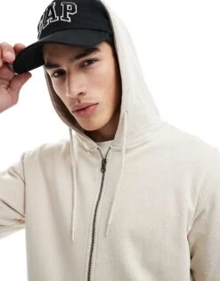 Jack & Jones Super Oversized Zip Hoodie In Cream For Men Moonbeam -Men Style Shop 207428702 3